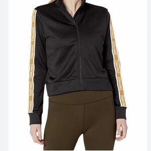 Spalding Track Jacket Sz Large Full Zip Cropped Logo Sleevees Black Yellow